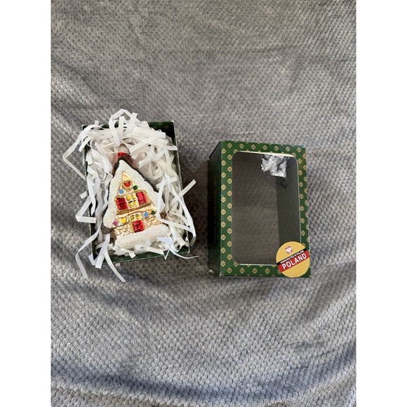 Gingerbread House Glass Christmas Holiday Ornament Made In Poland - Picture 1 of 16